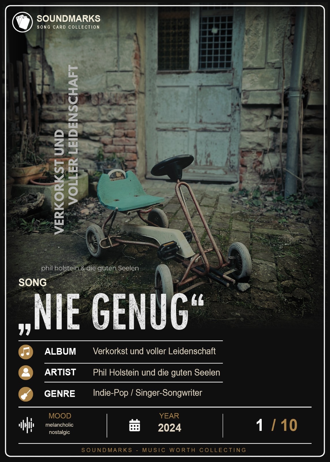 Soundmarks Songkarte „Nie genug“ von Phil Holstein und die guten Seelen.